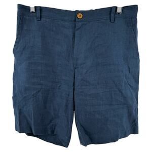 Idillio Positano 100% Linen Chino Shorts Pockets Straight Bermuda Blue M 33"